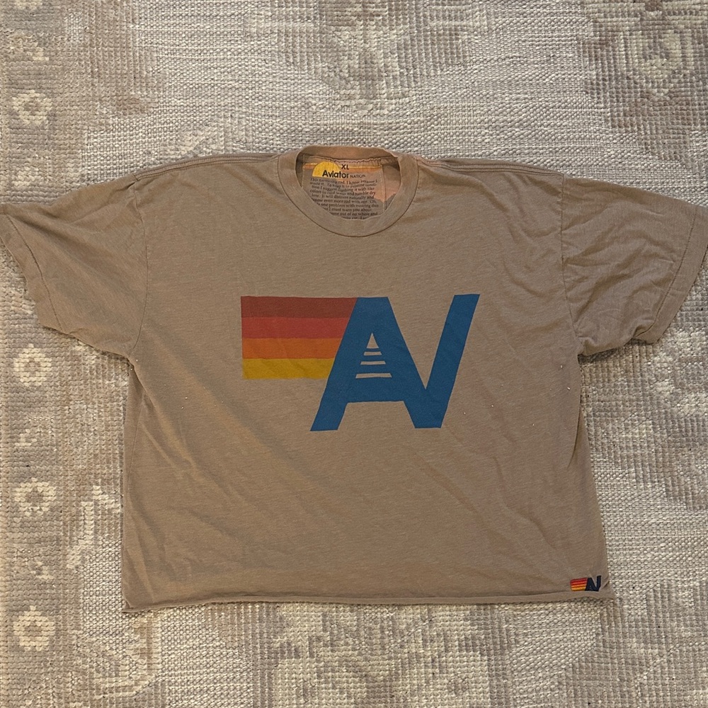 Aviator Nation Brown Cropped Tan Tee